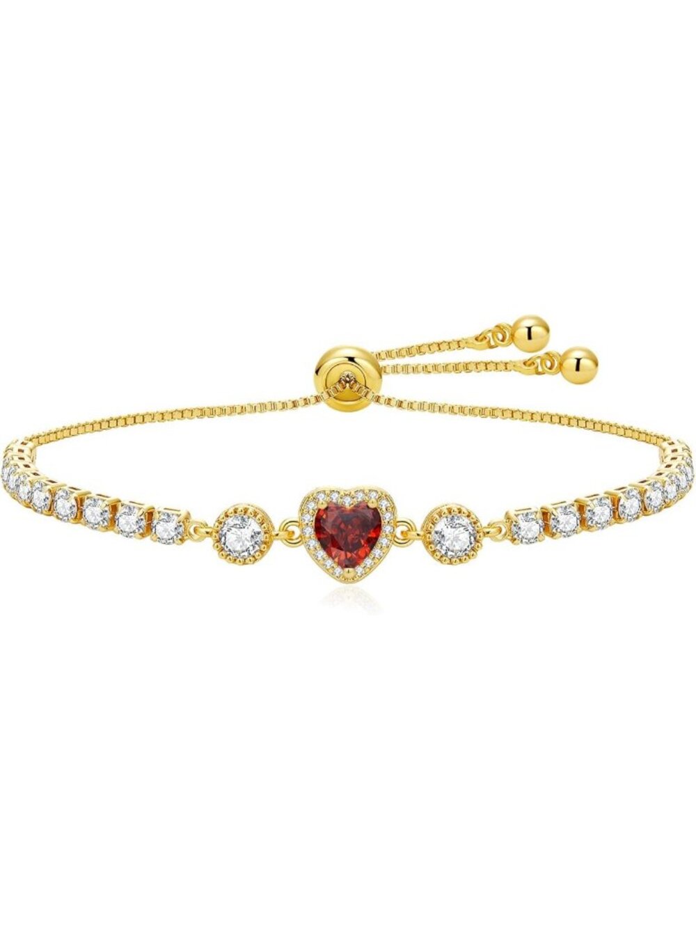 01. January(Garnet) Birthstone Dainty 14k Gold Plated Heart Bracelet